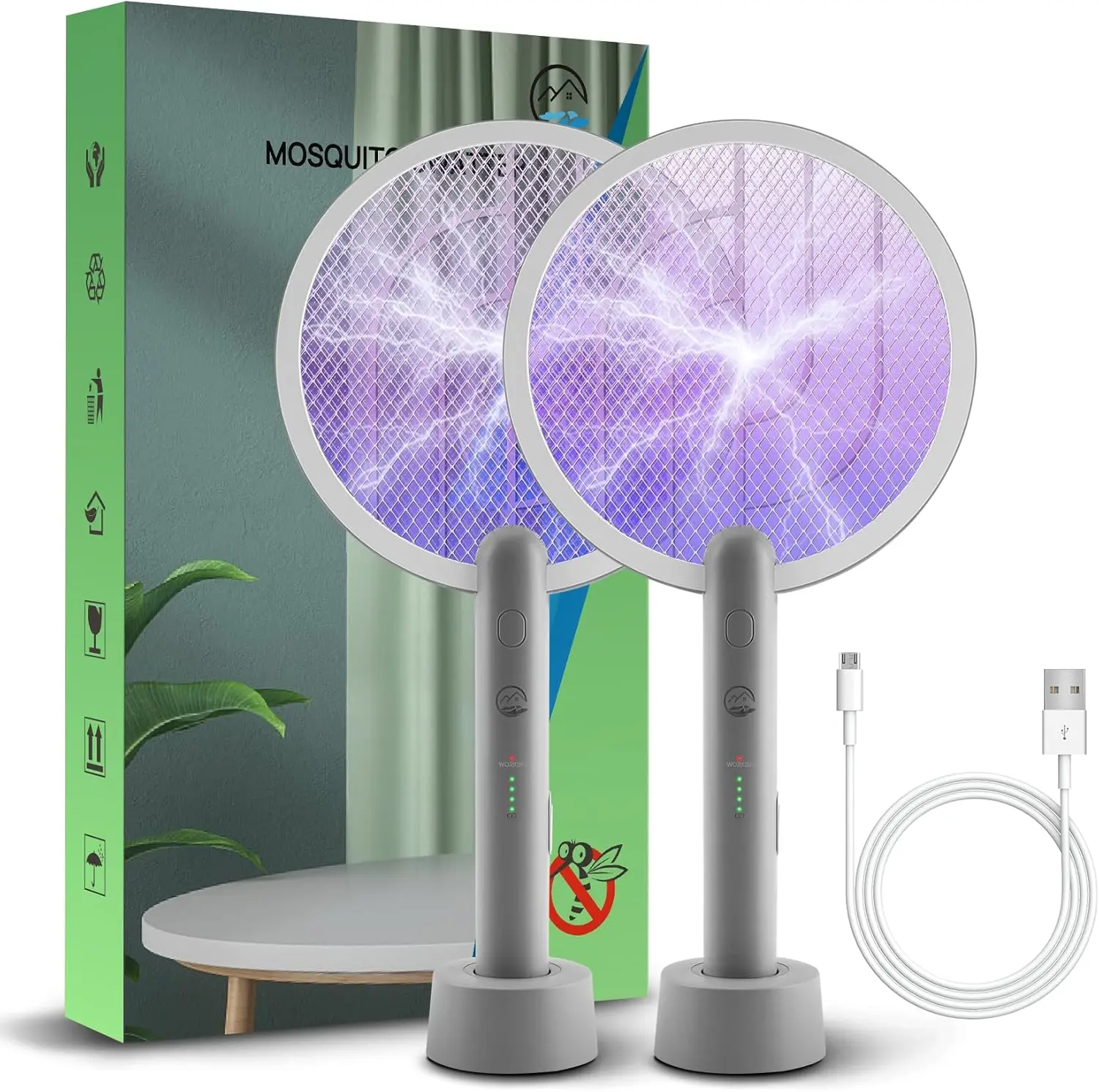 

Электрическая мухобойка с USB-зарядкой, 4000В, для уничтожения комаров, с защитной сеткой, для домашнего использования (серая)