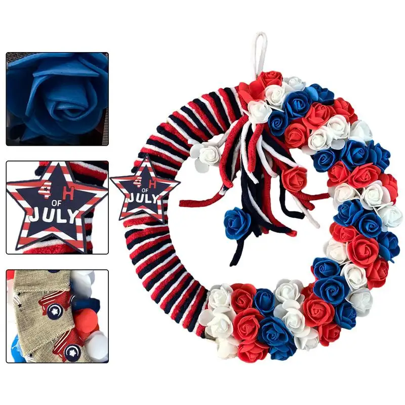 4th Of July Wreath Linen Patriotic Wreath Celebrating Independence Day Handmade Garland Decorations Decorative Wall Decor For