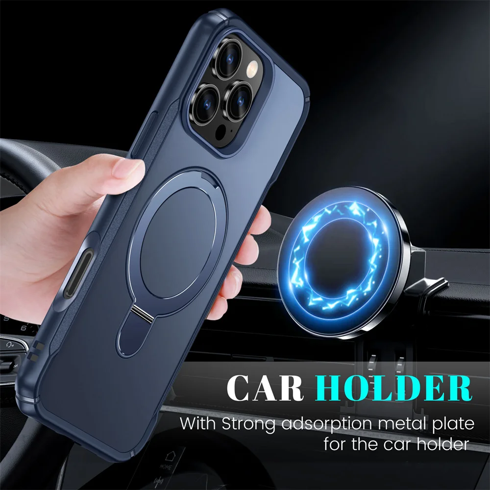 For Magsafe Wireless Charge Fold Magnetic Stand Phone Case For iPhone 15 16 17 Pro Max 16E 14 13 12 11 Anti-slip Bumper Cover - náhled 2