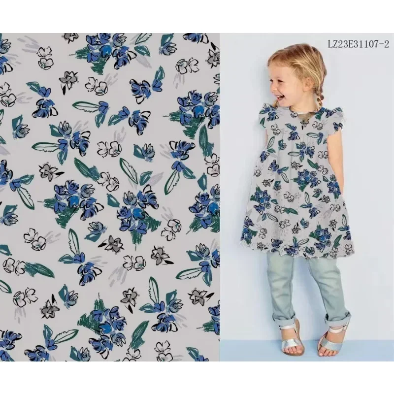 Blaue kleine Blume neue Blumen 0,5 Baumwolle 80 wie freier Stoff Digitaldruck genähte Stoff Rock Rock Designer Geldbörse für Kinder cm