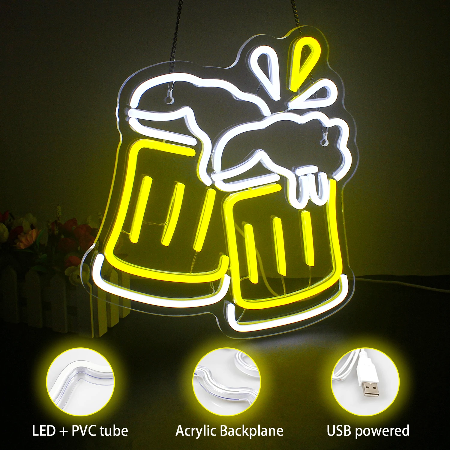 Imagem -04 - Beer Cheers Neon Led Sign Glow Bar Logo Signs Usb Powered Lights Lâmpada de Parede para Casa Loja Boate Decoração da Festa