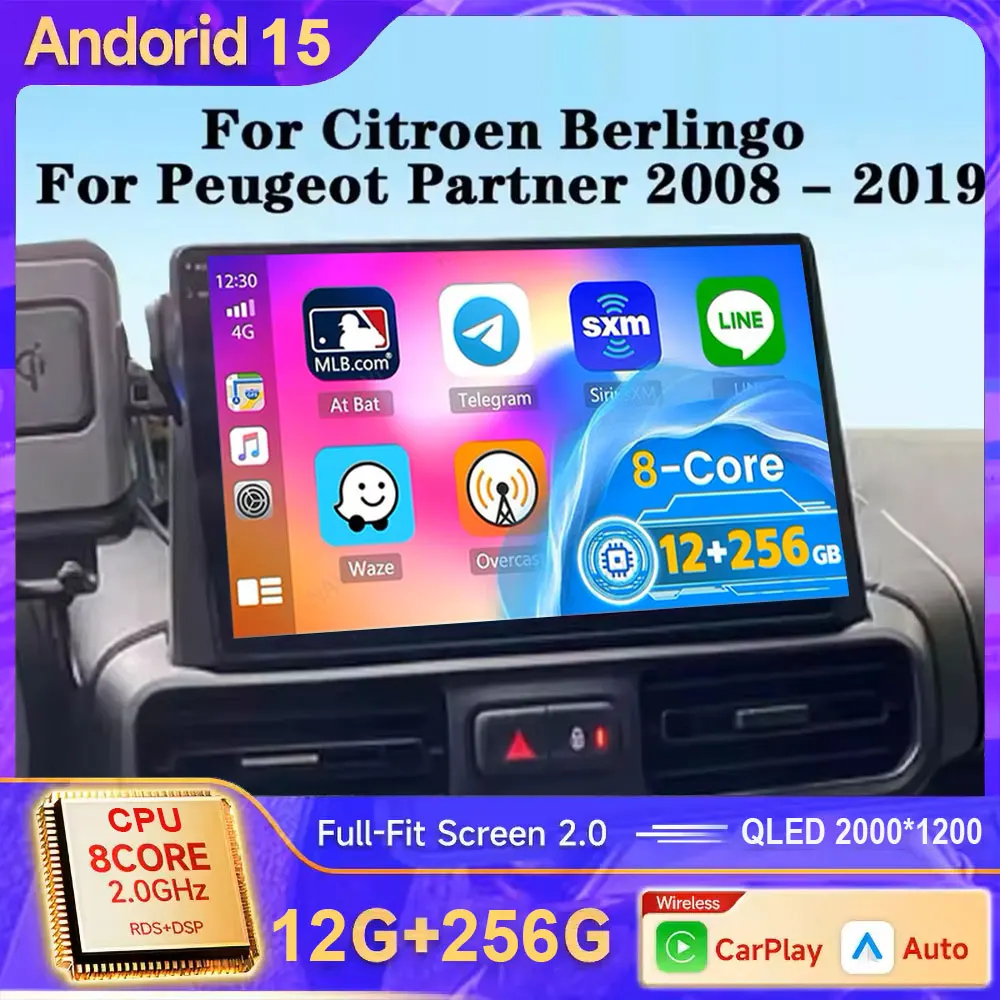 

Car RadioFor Citroen Berlingo 2019 Peugeot Partner Rifter 2020 For Opel Combo wireless CarPlay Android 15 Auto din 2din DVD
