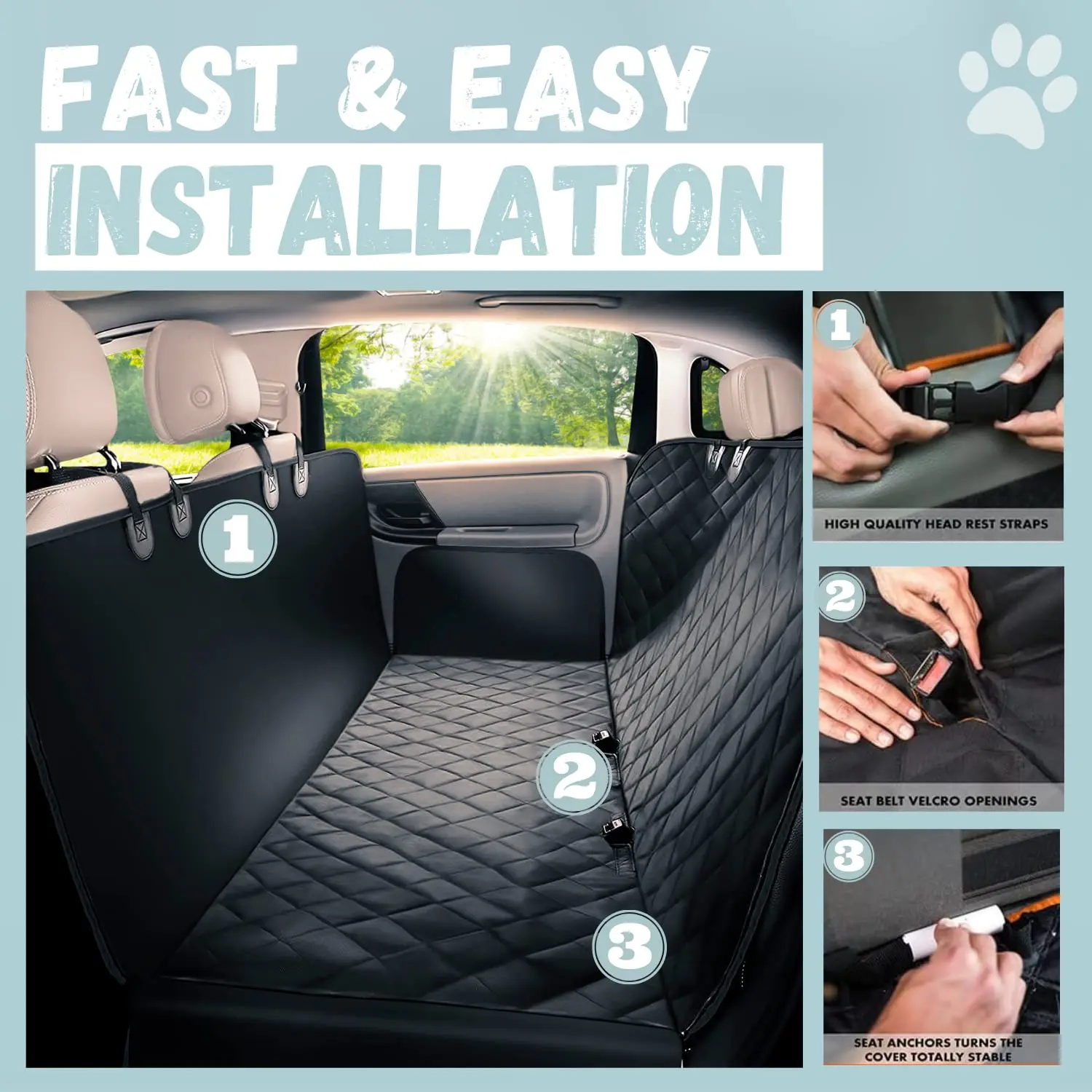 Funda de asiento de coche para perro, Protector de asiento trasero para coche y SUV, hamaca antideslizante para perro, W