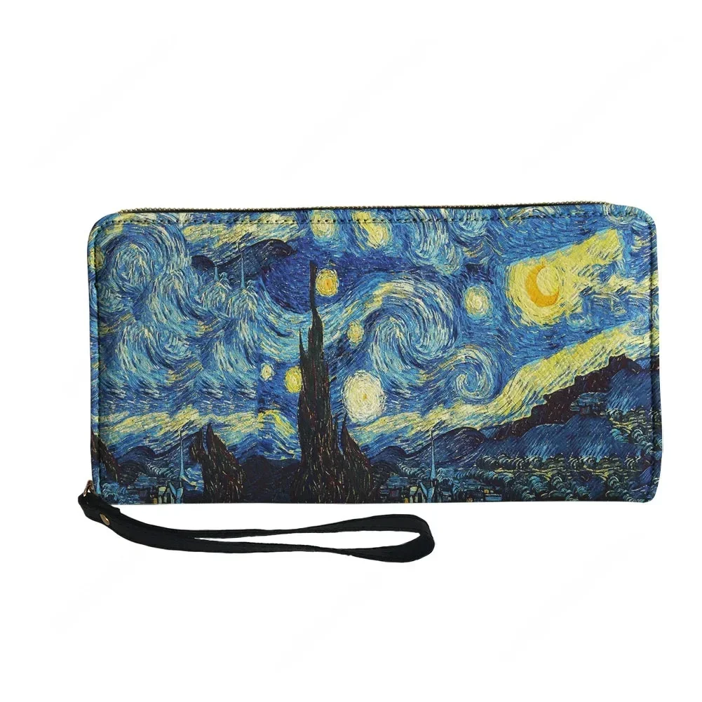Vincent Van Gogh Starry Night Oil Painting Custom Wallet Purse Mens Womens Zipper Long Wallets Double Print Wallet Gift Bag