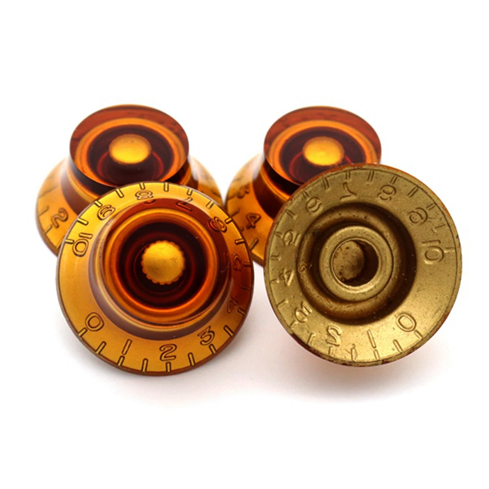 4pcs High Grade Guitar Bass Knobs Amber Bell Top Hat Speed Volume Tone Knob for EPI LP Electric Guitar Bass