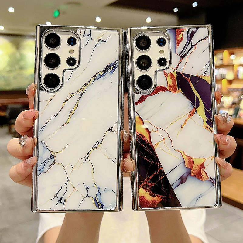 

Luxury Marble Plating Phone Case For Samsung Galaxy S23 Ultra S21 S22 Plus A54 A53 A34 A24 A13 A14 Shockproof Back Cover