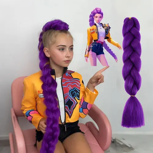 Imagen 1 del producto Pelo trenzado morado preestirado sintético Kanekalon pelo de ganchillo extensiones de trenzas Jumbo accesorios para el cabello para niñas trenzas