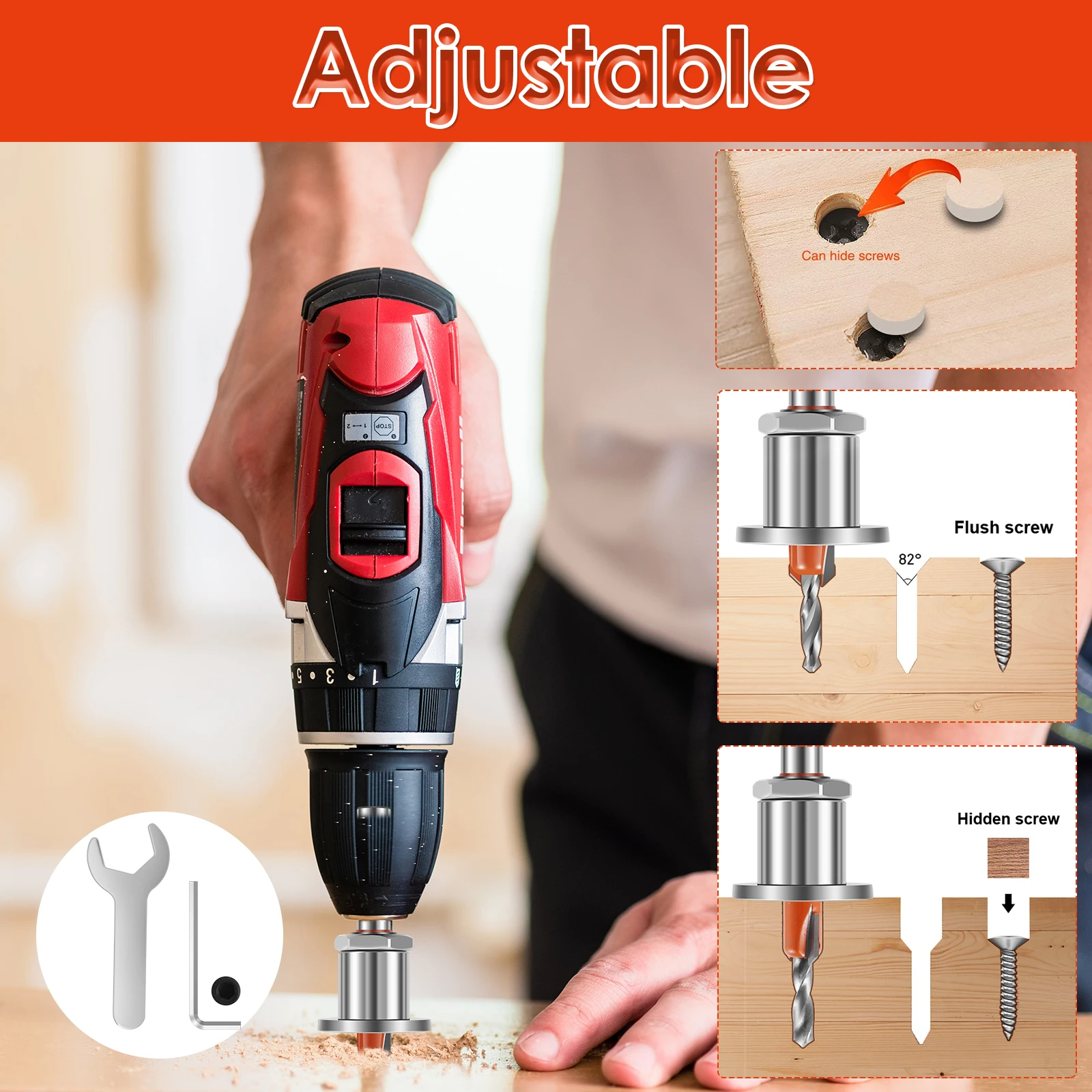 Limite escareado 8*8 prata limite buraco cônico escareador broca com chave sextavada conjunto parafuso cônico escareador broca