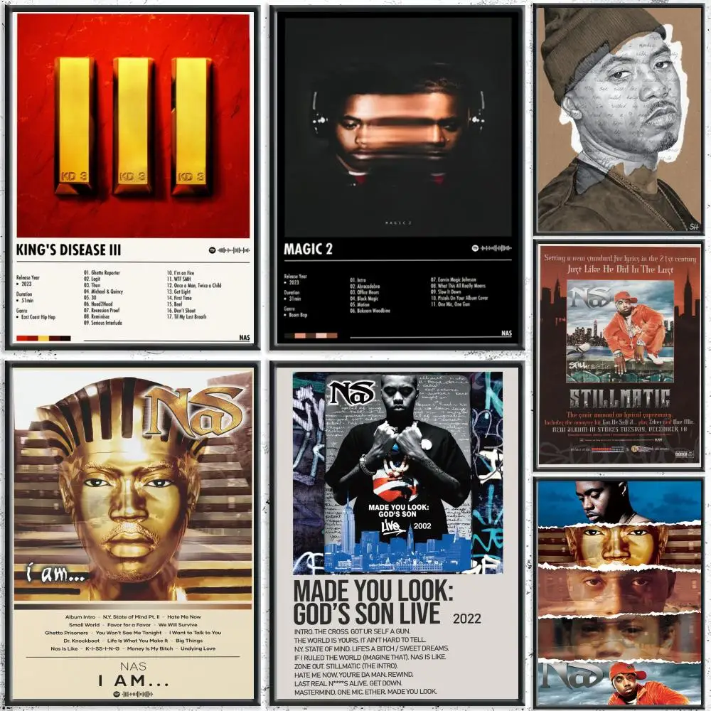 Rap Star Nas Poster HD wasserdichte selbstklebende Wandkunst – Verwendung in verschiedenen Szenen, Top-Geschenk-Pick
