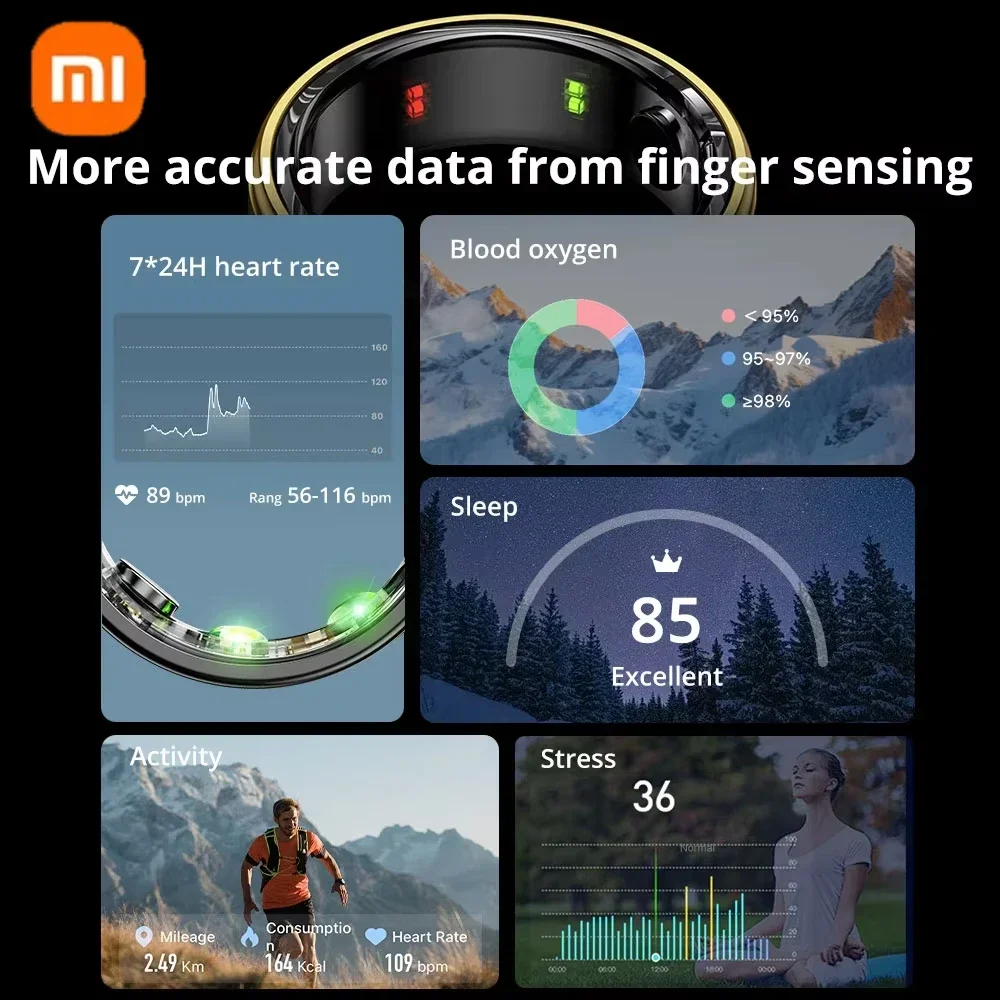 Xiaomi Smart Ring Bluetooth Health Monitoring Blood Oxygen Sleep Heart Rate Multi-sport Modes Waterproof IP68&5ATM Men Women New