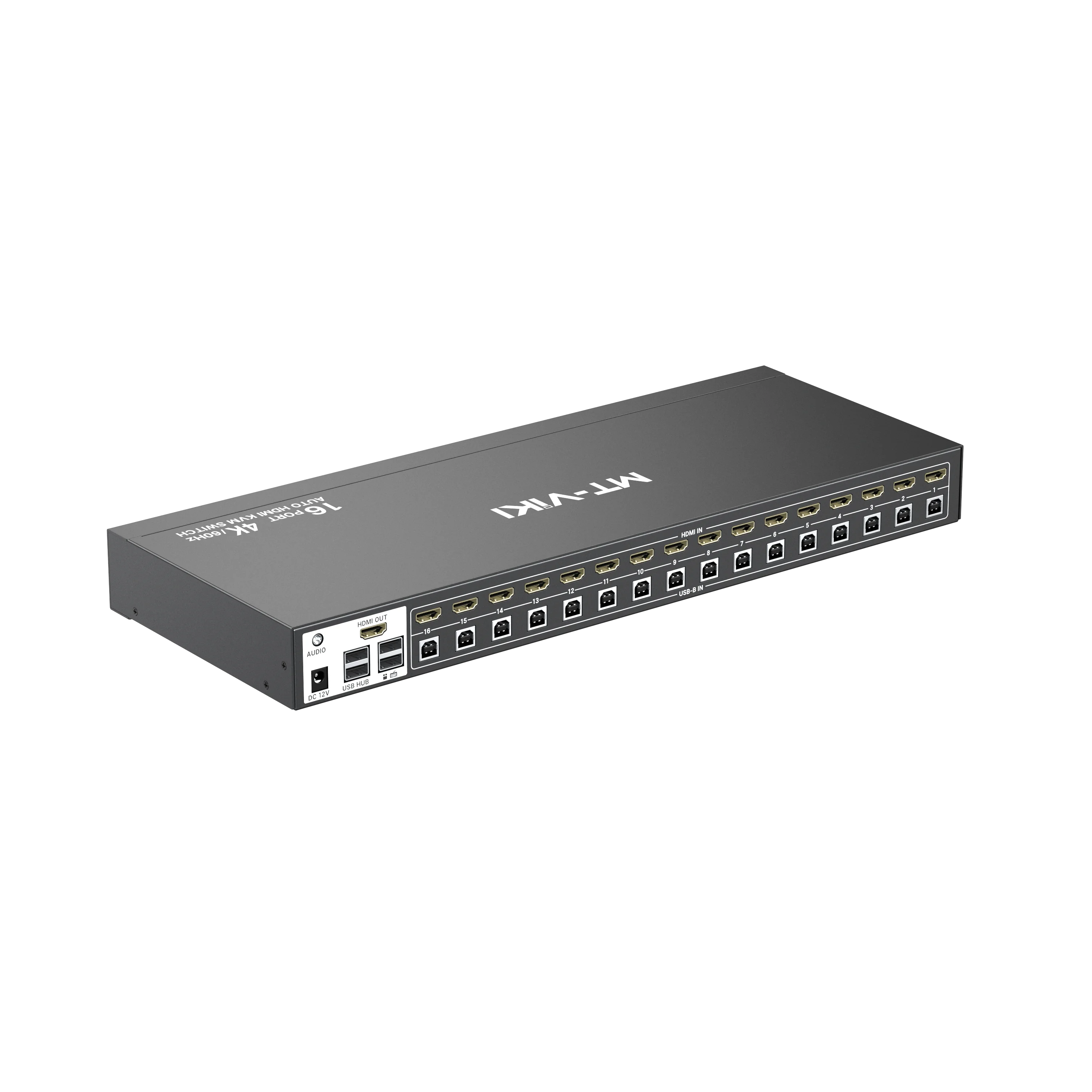 MT-VIKI 4K@60Hz 16 Port KVM Switch HDMI W/3.5mm Audio, 1U Rack Mount KVM HDMI Switcher, Support Button/Hotkey/IR Remote Switch