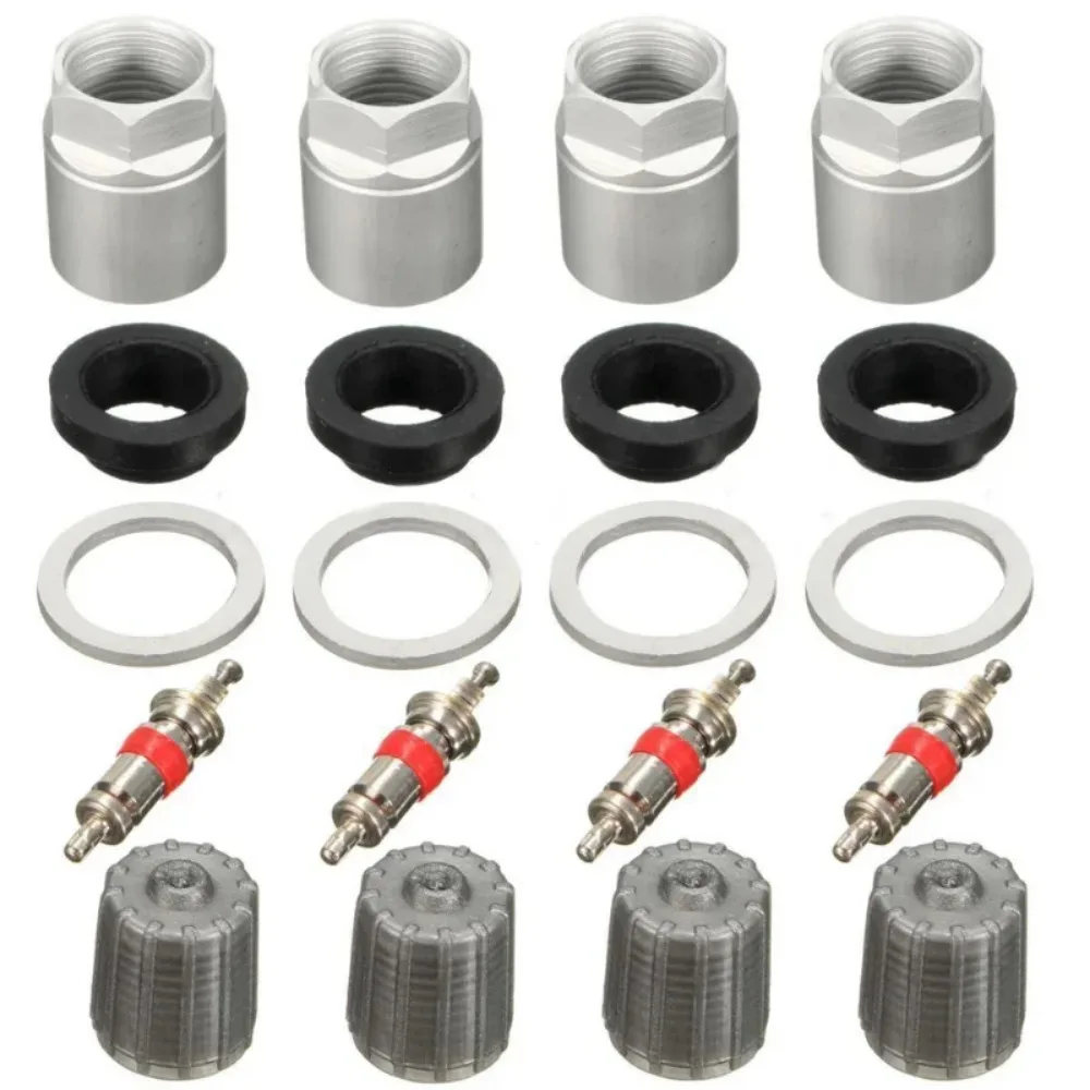 4 Sets Car Suit Tire Pressure Sensor Repair Rubber Aluminum Washer Nut Valve Cap Service Kit Fit for Toyota TPMS 2004-2015