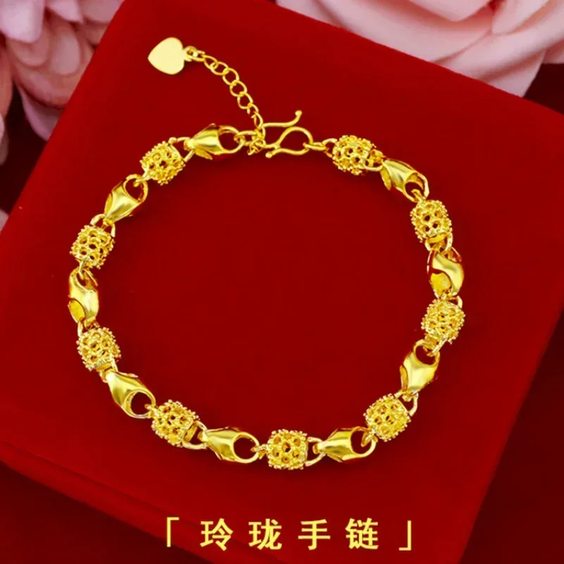 Pulsera de oro de 24k para mujer, brazalete de oro auténtico de 24k, ajustable, 3D, regalo de moda, 9999