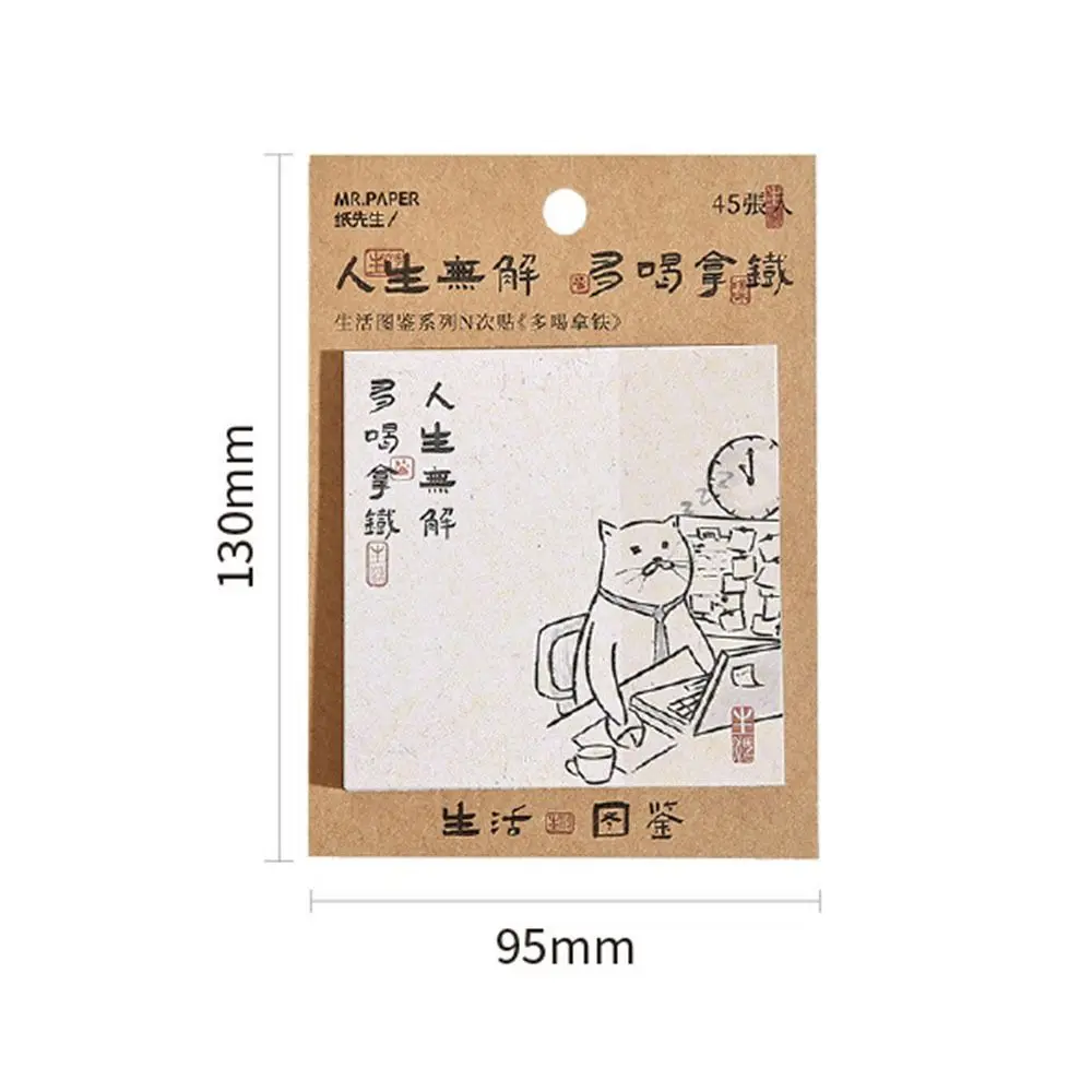 Hand-Drawn Cat Sticky Notes Self-adhesive Tearing N Times Sticky Write Smoothly Memo Diary Planner DIY Decor Student Stationery