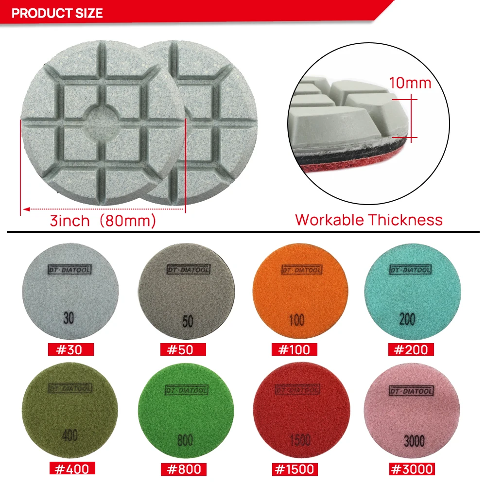 DT-DIATOOL 6pcs/pk Dia 80mm/3inch Resin Bond Diamond Concrete Polishing Pads Floor Renew Sanding Discs Repairing concrete Floor