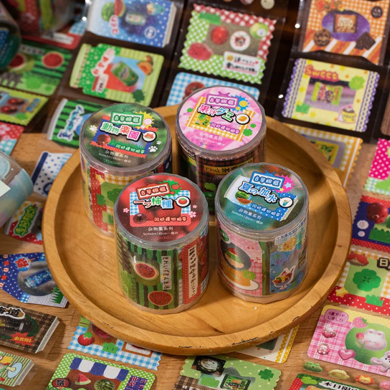 1-Roll Cute Japanese-style Daily Life Theme Tape Stickers, Adorable Routine Scenes (Café, Stationery, Breakfast) with Soft Paste