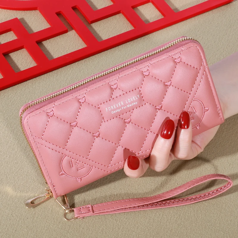 2024 New Wallet Women's European and American Card Bag Zipper Handbag Embroidered Mobile Phone Bag