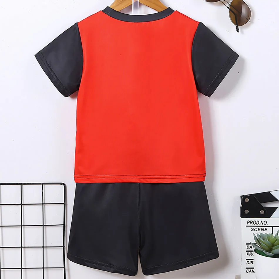 Fashionable Casual Boys Summer Sports Set Spider Print Quick-Drying and Elastic Short Sleeve Top and Shorts Children Sets