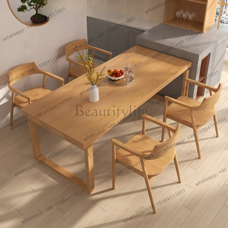 Solid wood dining table household small apartment rectangular dining table
