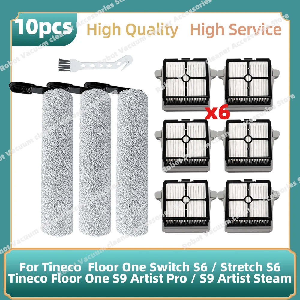 Compatible avec (Tineco Floor One Switch S6 / Stretch S6 / S9 Artist Steam / S9 Artist Pro) pièces de rechange : brosse principale rouleau, filtre HEPA
