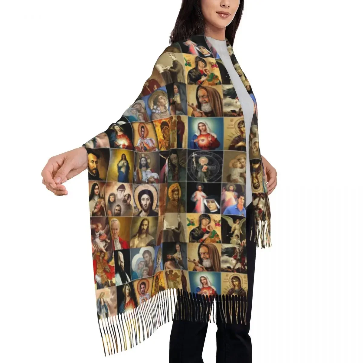 Santi Gesù Maria Fiducia nella tua Sciarpa Sciarpe con nappe per donna Scialli e stole morbidi e caldi Scialle lungo autunno inverno