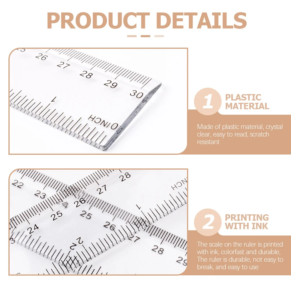 20pcs Clear Plastic Ruler 12 Inch Centimeters Inches Measurement Lightweight Straight Edge For School Office Drawing