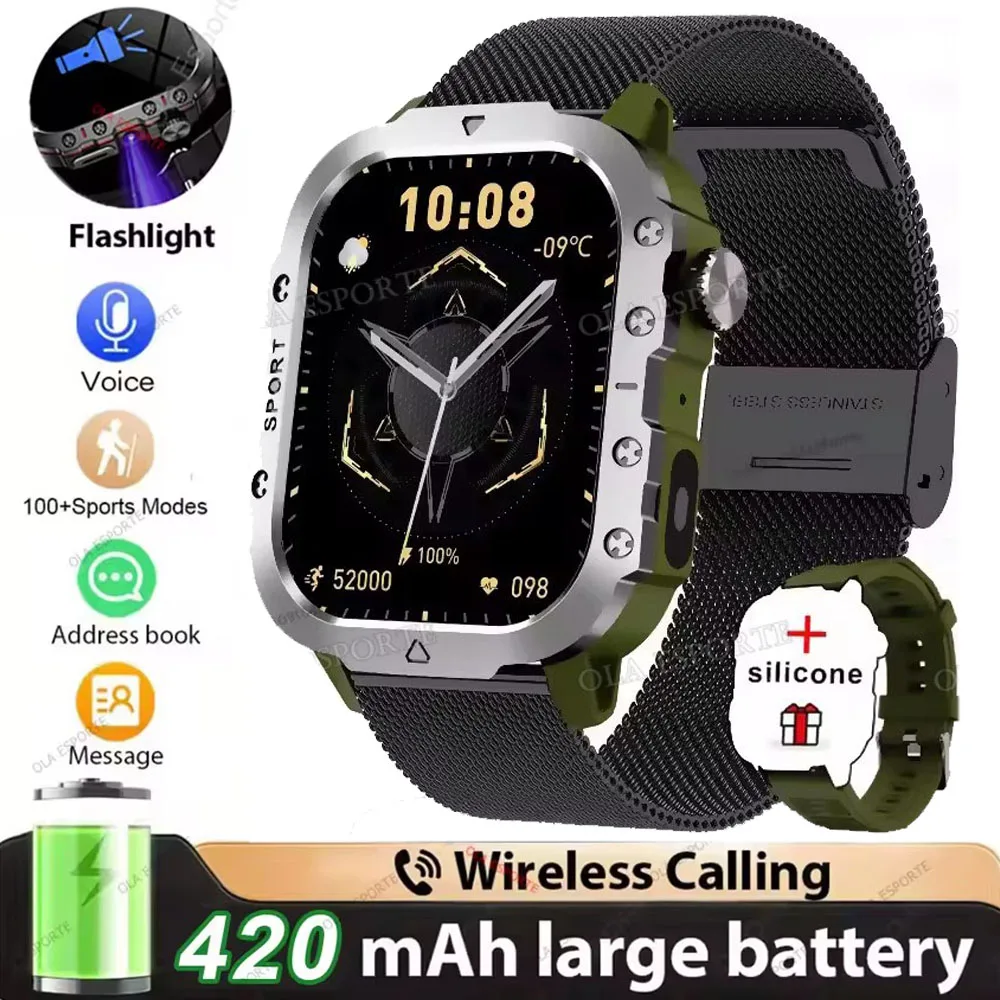 2026 Nieuwe Militaire kwaliteit Smart Horloge Mannen GPS Zaklamp 3ATM Waterdicht Horloge Bluetooth Oproep 100 + Sport Outdoor Smartwatch Pk MA27
