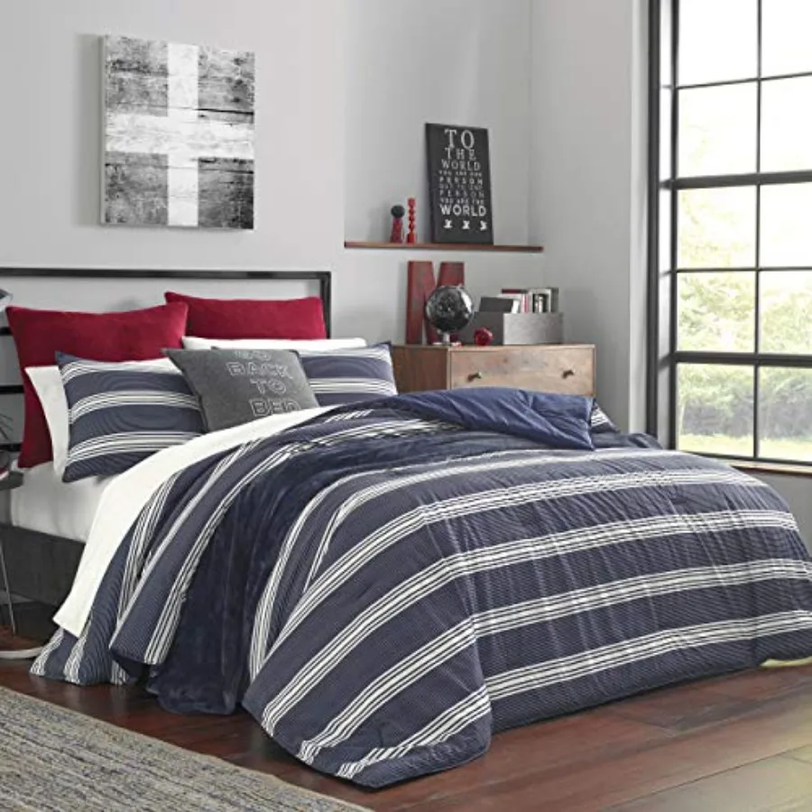 

Duvet Cover Set Cotton Reversible Bedding with Matching Shams Stylish Bedding Set Craver Navy