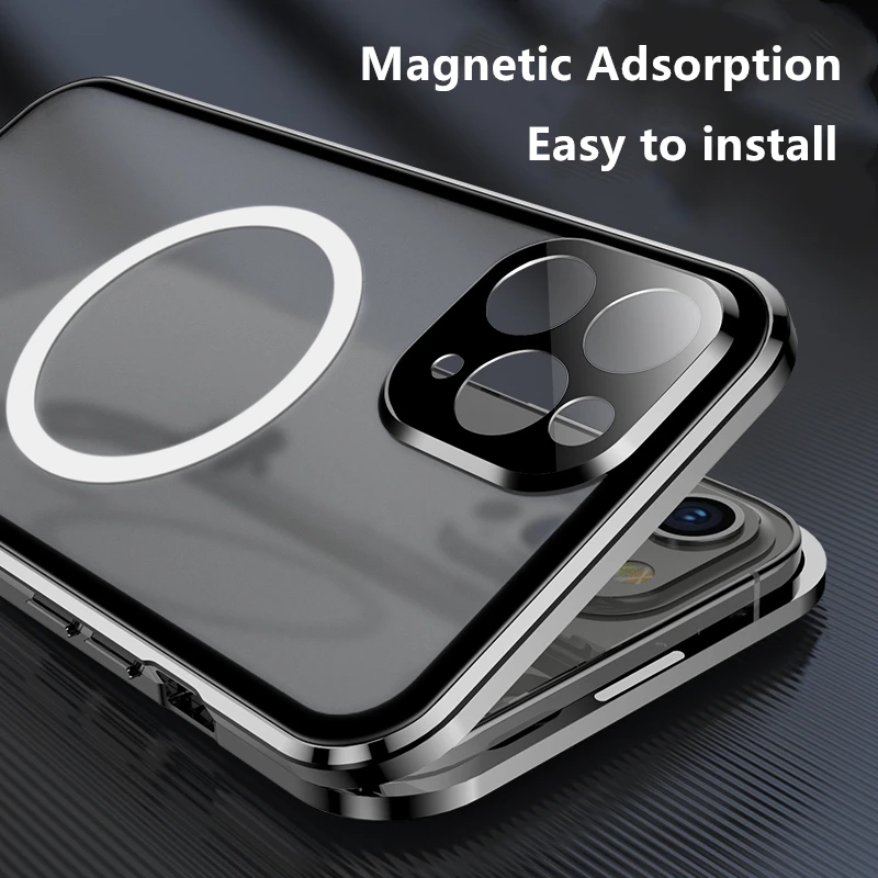 المغناطيسي Magsafe الحال بالنسبة آيفون 14 13 12 11 برو ماكس 360 درجة كامل المغلقة حماية سبائك الألومنيوم الزجاج غطاء شحن لاسلكي