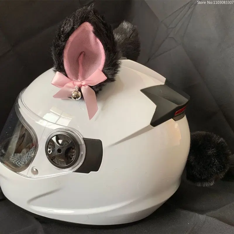 1 Pair Helmet Cat Ears Decoration with Bells Detachable Plush Ear Accessories for Motorcycle E-Scooter Female Rider Ski Helmet