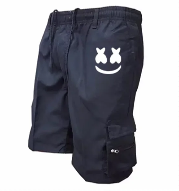Men's Cargo Shorts White Smiley Face XX Eyes Print Elastic Waist Drawstring Multi Zipper Pocket Casual Summer Streetwear Shorts
