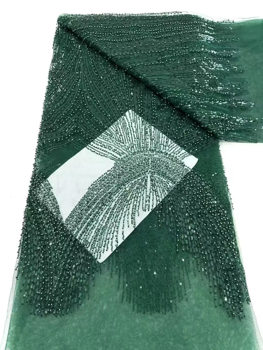 

Green African Tulle Beads Laces 2025 Luxury Heavy Beaded Lace Fabric High Quality Embroidery Nigerian Mesh Lace For Dress