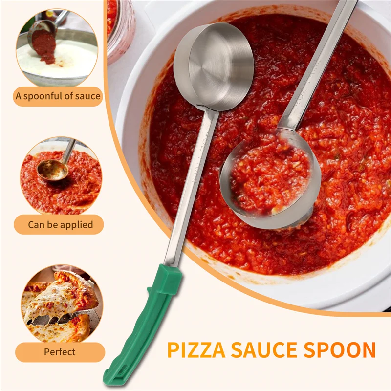 H-W Saucenkelle mit Pizza-Spread, Gummigriff, flacher Boden, Küchen-Kochlöffel, Edelstahl, zum Messen, Rühren, Suppenlöffel