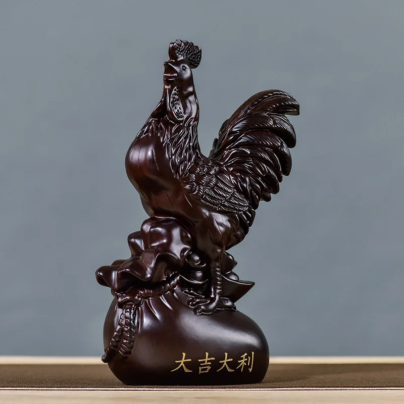 Ebony Solid Wood 12 Symbolic Animals Rooster Decoration Retro Wood Crafts Carving Creative Home Living Room Chinese Gift