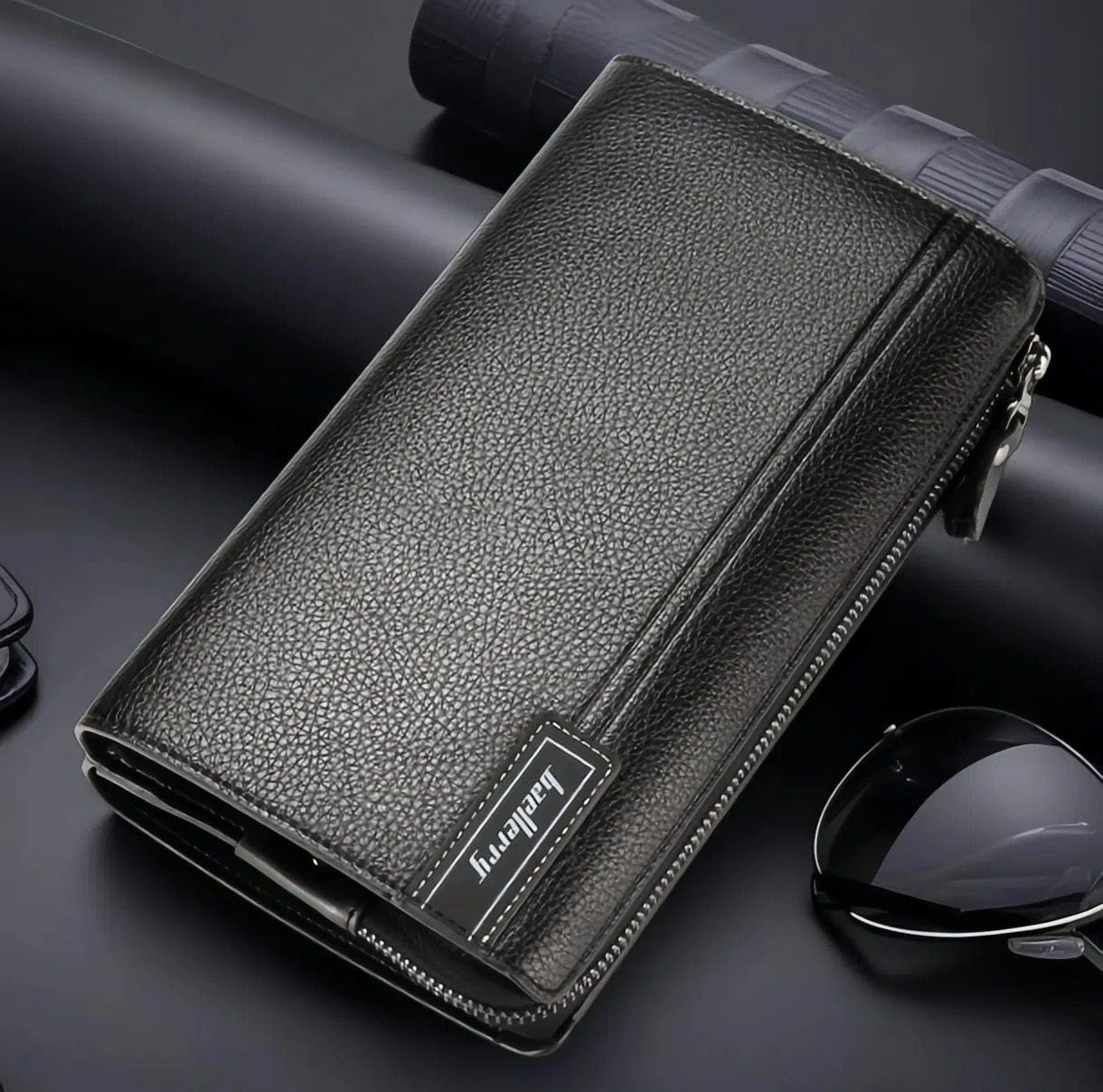 

Мужской тонкий длинный кошелек из искусственной кожи с защитой от RFID на молнии и несколькими отделениями для карт, деловые предметы первой необходимости