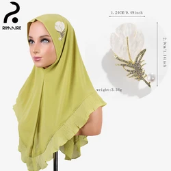 RIMAIRE Instant Turban with Brooch Set Luxury Lace Muslim Hijabs High Quality Solid Headscarves Clip Pin Daily Gifts Wholesale