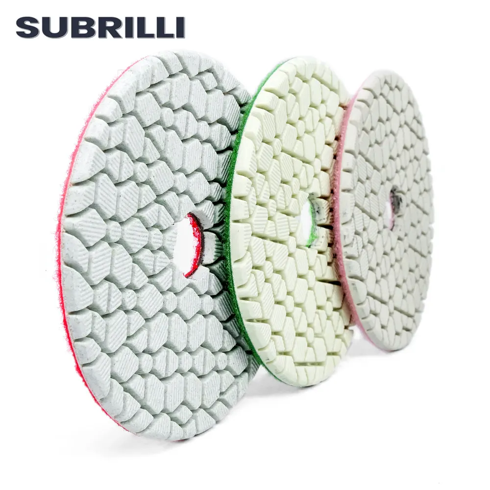 SUBRILLI 4 Iinch 3step Diamond Polishing Pads Super Flexible Grinding Disc Abrasive For Granite Marble Concrete