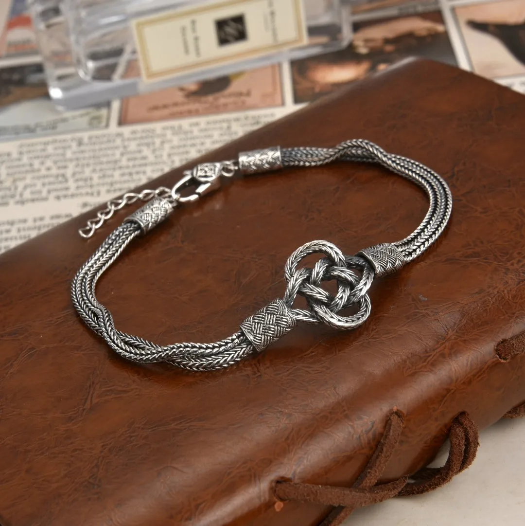 

S925 pure silver antique style eight character knot hand woven bracelet with personalized Thai silver Ruyi knot bracelet