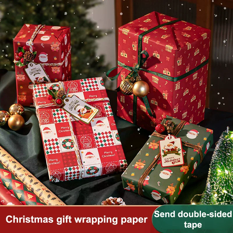 

5 листов рождественской упаковочной бумаги 70*50 см, милый олень, Санта-Клаус, упаковочная бумага для подарков, упаковка подарков ручной работы