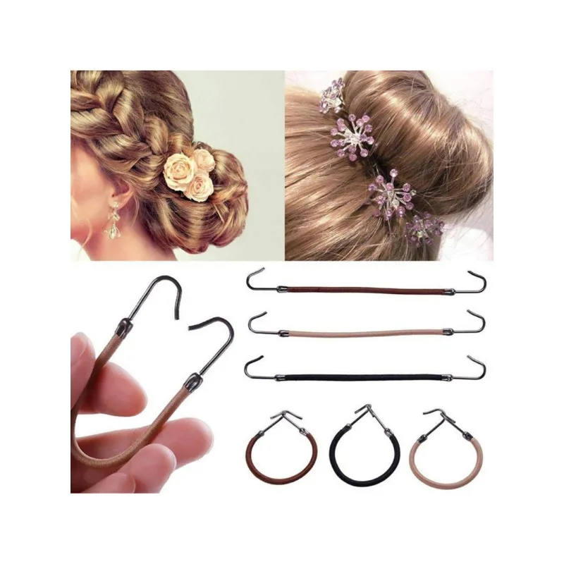 5pcs/lot New Elastic Clips Bows Hair Accessories Girls Bands Gum With Hook Ponytail Holder Hair Thick Hair Headwear