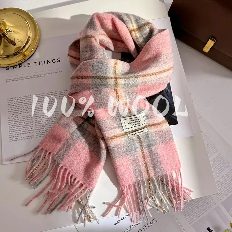 

Wool 100% Women Scarf Luxury Cashmere Winter Blanket Wraps Casual Plaid Print Pashmina Bufanda Travel Poncho Stoles Echarpe