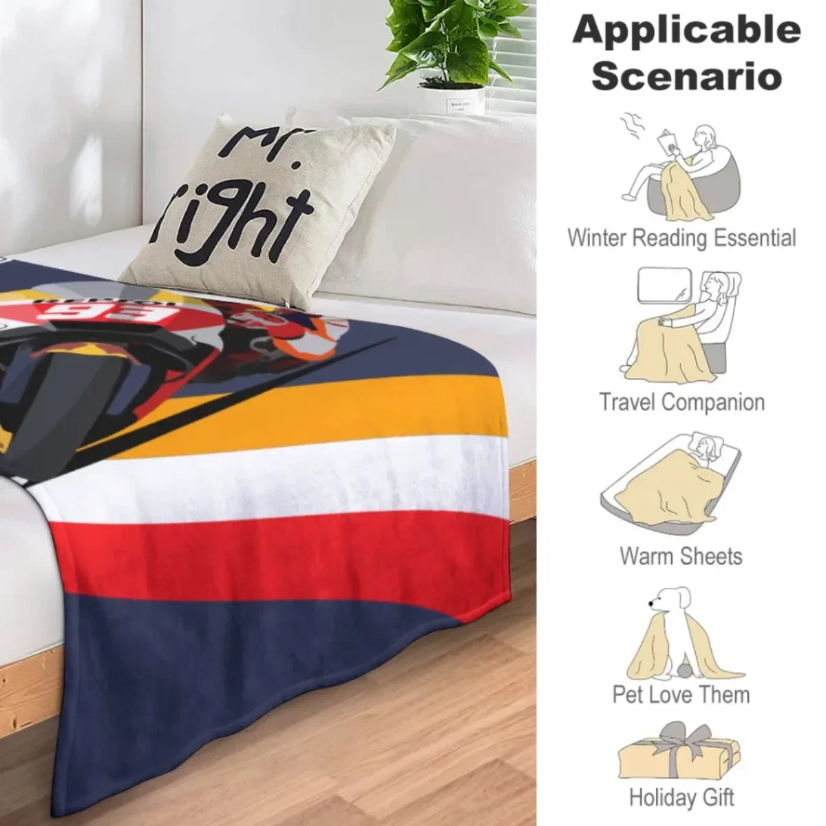 Marc Marquez Motos Gp 93 Throw Blanket Fuzzy Warm Throws for Winter Bedding3D Printing Soft Micro Fleece Blanket