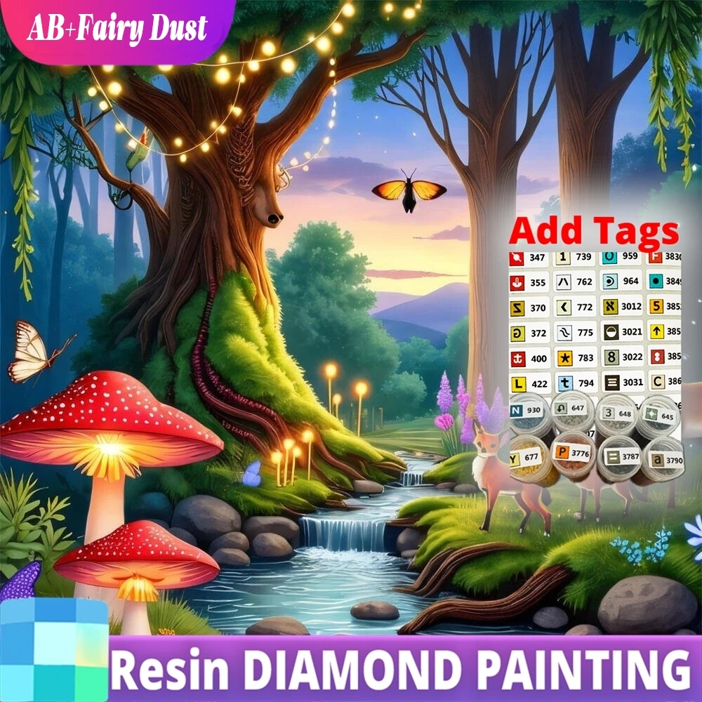 

Смола AB Фея Пыль DIY Алмазная картина Дерево Пейзаж Ремесленный комплект Мозаика Река Картина Стразы Лиса Олень Домашний декор