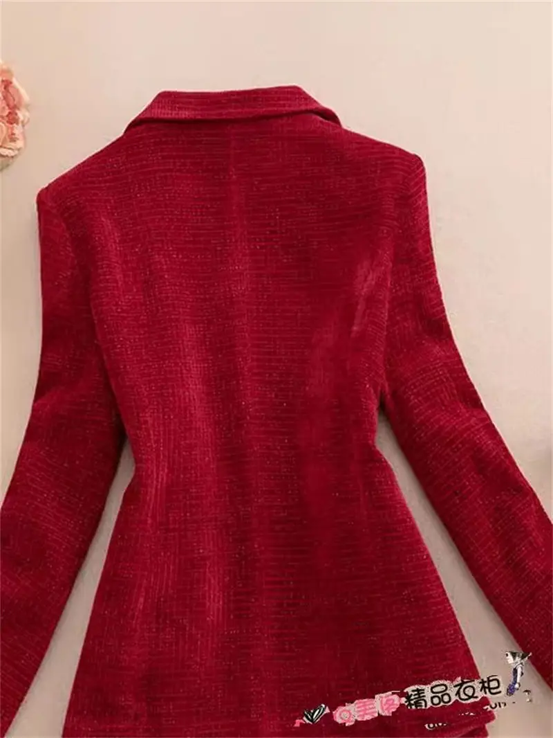 2025 Spring And Autumn High End Long Sleeved Casual Blazer Jacket Women Elegant Coat Large Size Slim fit Waist Red Suit Top A282