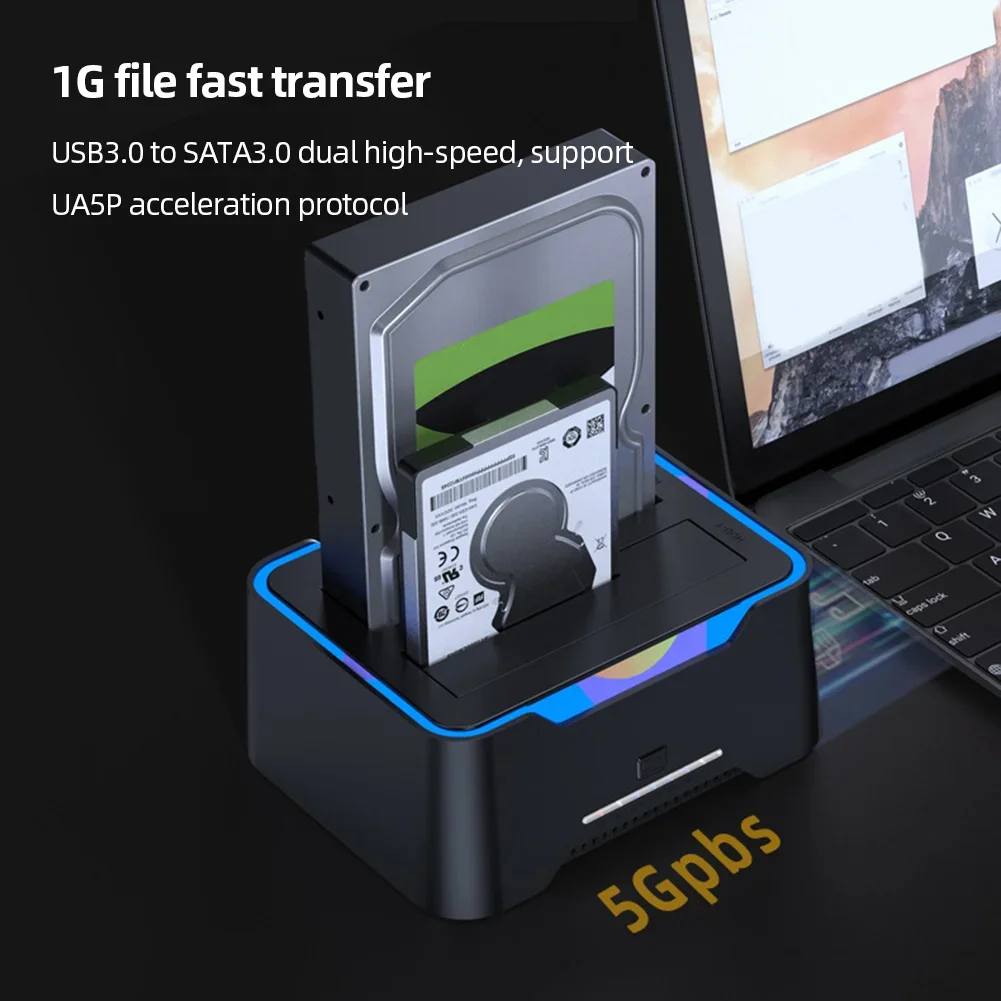 듀얼 베이 HDD 도킹 스테이션, USB 3.0 모바일 하드 드라이브 복사 상자 베이스 외장 하드 드라이브 도킹, 2.5 인치, 3.5 인치 SATA 하드 디스크용