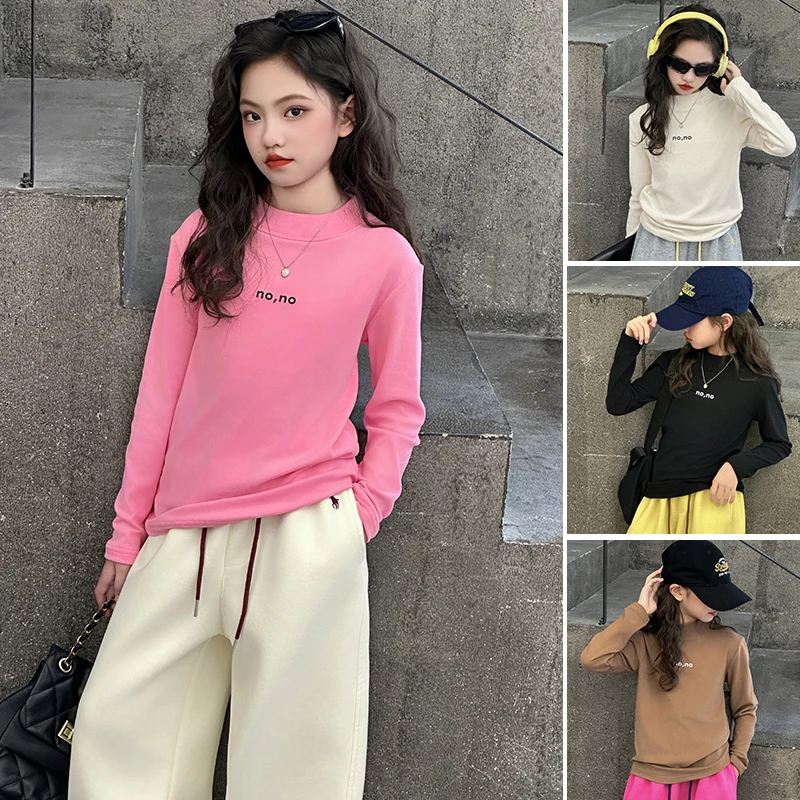 5-14y Girls Winter T shirt for Kids Girl clothes Long Sleeve Tees Tops Versatile Warm Sweatshirt for Children's clothing Hiphop