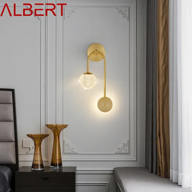 ALBERT Modern Gold Brass Bedside Lighting LED 3 Colors Lovely Creative Wall Lamp for Home Bed Room Decor