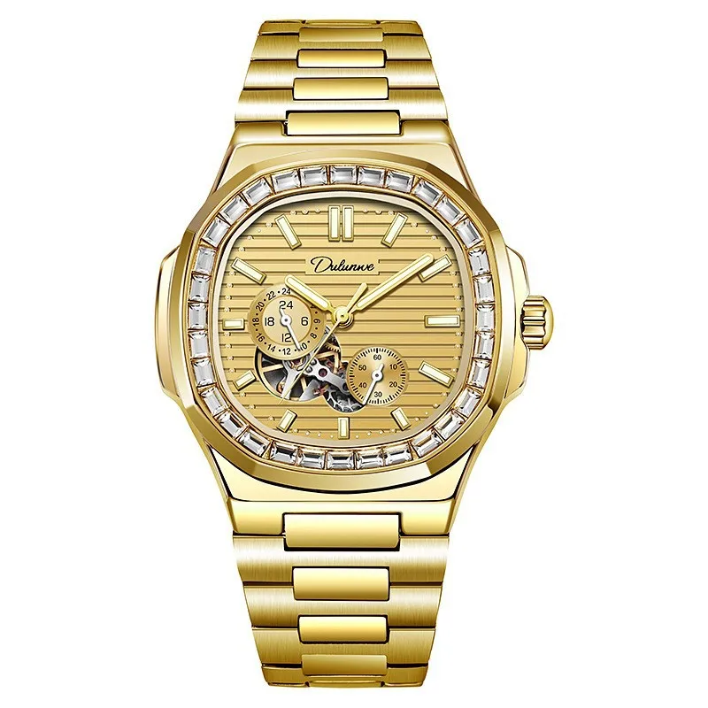 

Деловые золотые мужские часы, модные автоматические механические часы, часы из нержавеющей стали для мужчин, роскошные мужские подарки, наручные часы