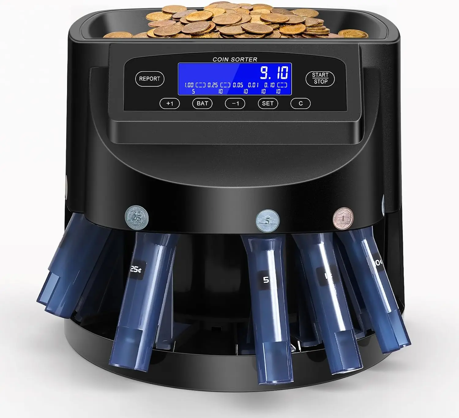 

Automatic Coin Sorter with LCD Display, 270 Coins/min, 300-Coin Capacity for Fast & Accurate Sorting of US Coins