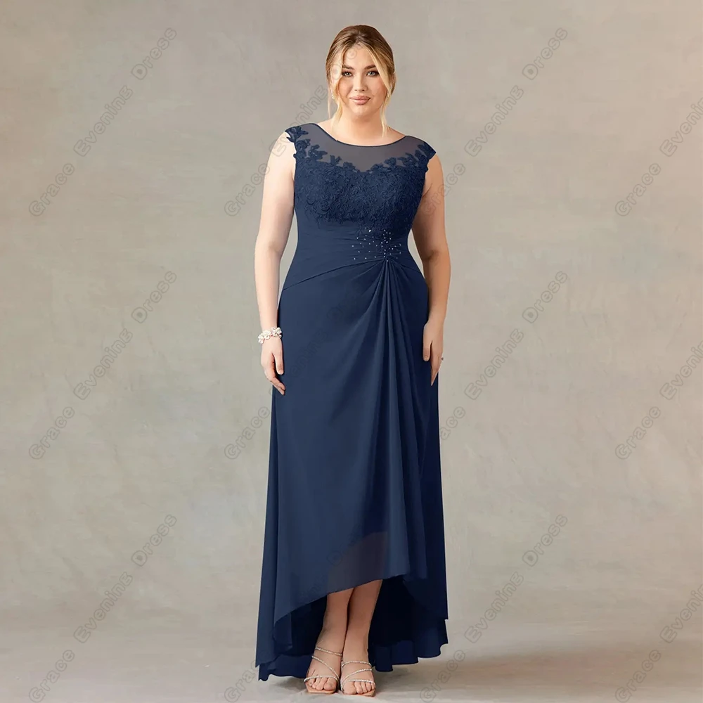 Charming Plus Size Scoop Mother of Bride Dresses with Lace 2024 Beach Chiffon Wedding Party Dresses for Women Robe De Soirée